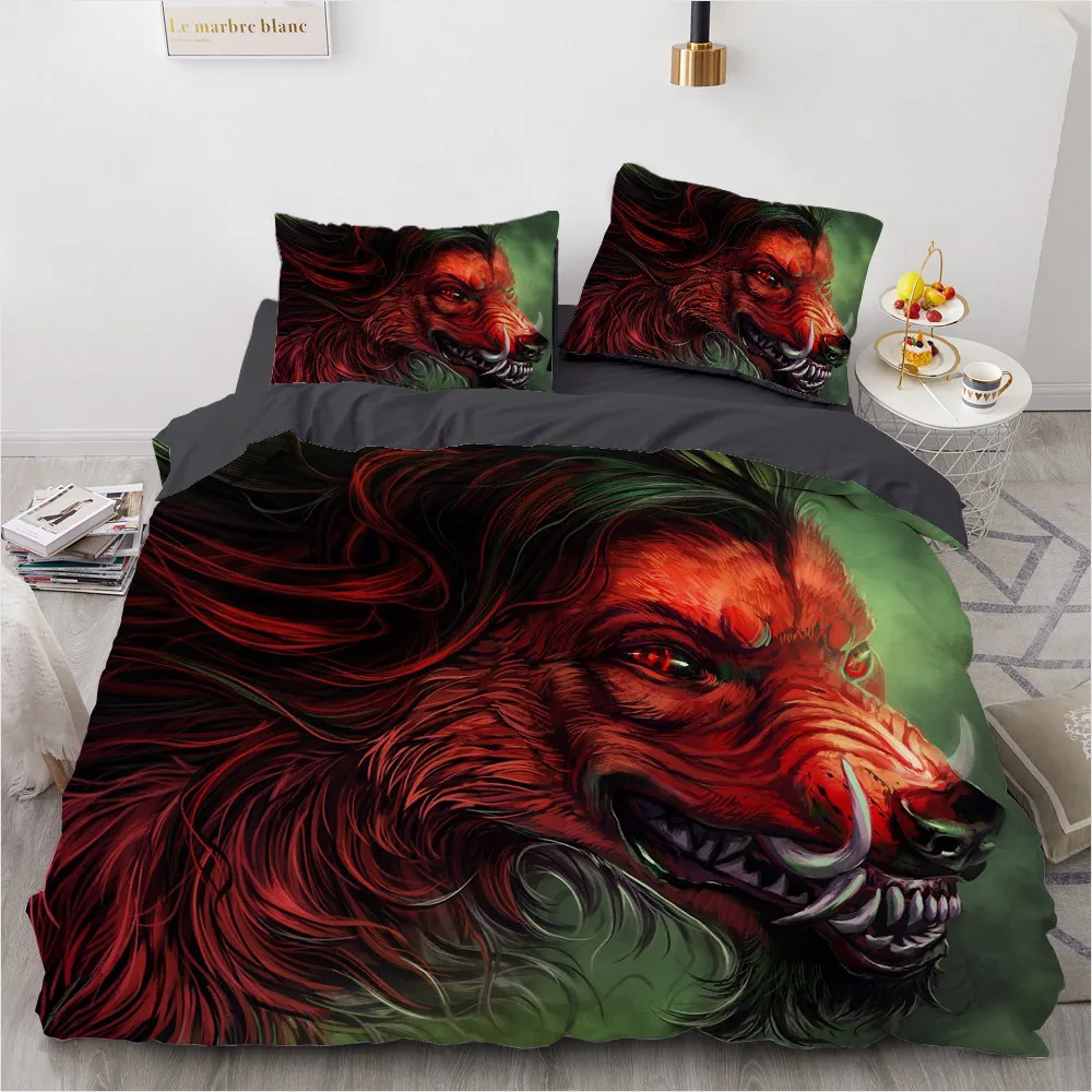 

3D Digital Printing Custom Bedding Set,Quilt/Duvet Cover Set Twin Full Queen King,Bedclothes Animal Red wolf Microfiber 3 Pcs