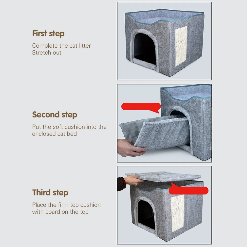 

Cat Condo 2 in 1 Winter Hideaway Cube Foldable With Bed Cozy mat House products Cave Scratch pets Pad Sofa Cat Bed Indoor little