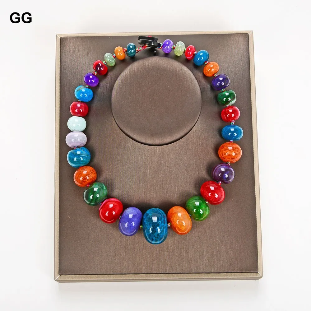 GG Jewelry Beautiful 19" Multi Color Rondelle Graduate Colorful Agate Necklace | Украшения и аксессуары