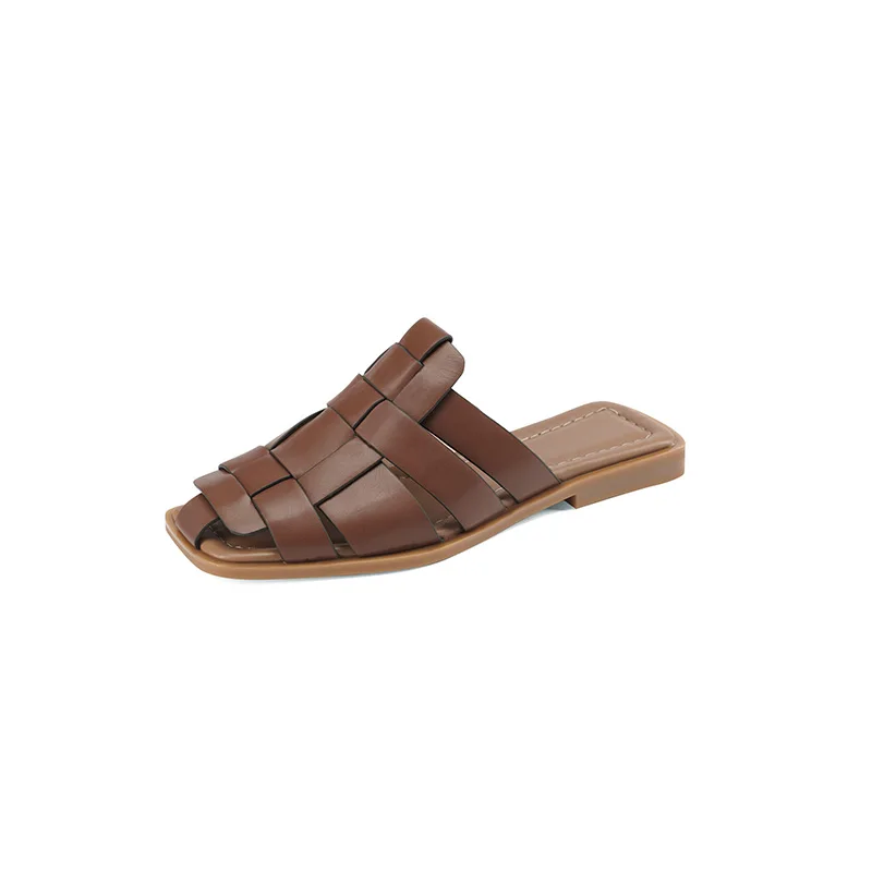 

New Leather Women Shoes Casual Summer Slides Comfortable Versatile Slippers Women Thick Heel Leisure Sandals Handmade Size 34-40