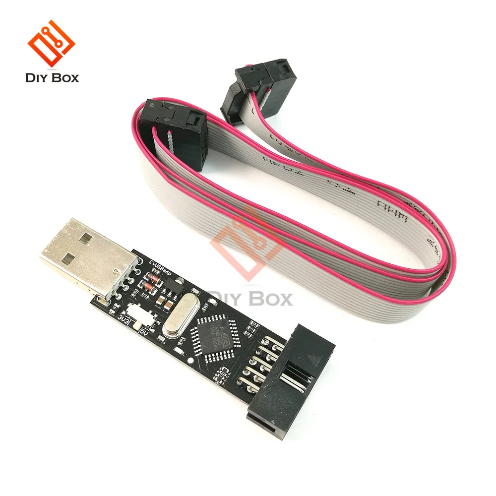 Программатор загрузчика USBASP USBISP 3 В/5 В AVR ATMEGA8 ATMEGA128 с кабелем JTAG зеленый корпус |