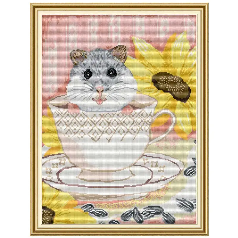 Mouse in the cup animals counted 11CT 14CT Cross Stitch Sets DIY Chinese Cross-stitch Kits Embroidery Needlework Home Decor | Дом и сад