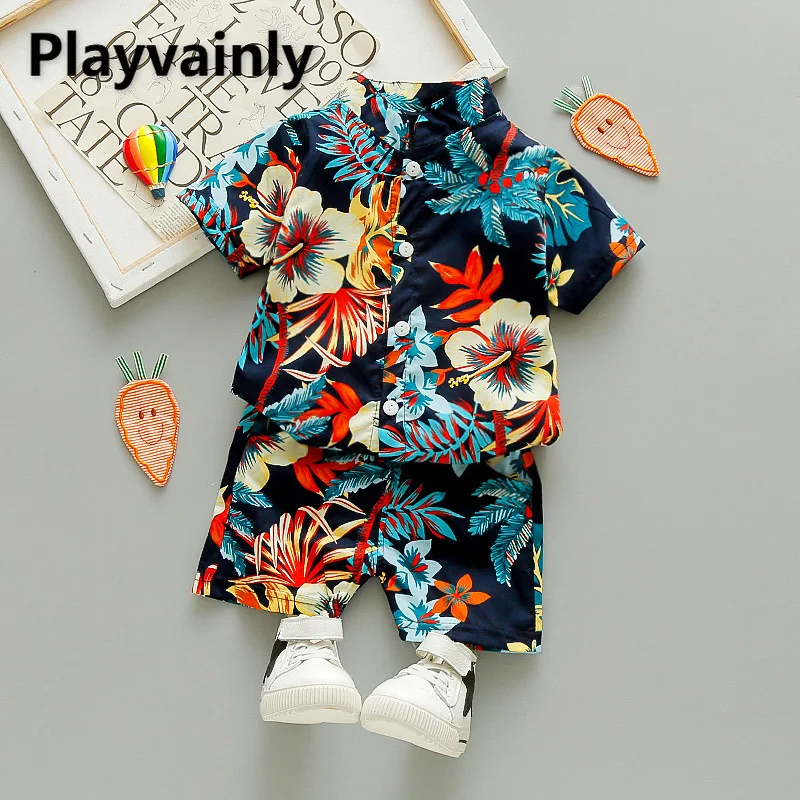

Summer boy Clothing Sets Printing Short Sleeve Shirt+shorts Beach fashion Outfit Children Clothing