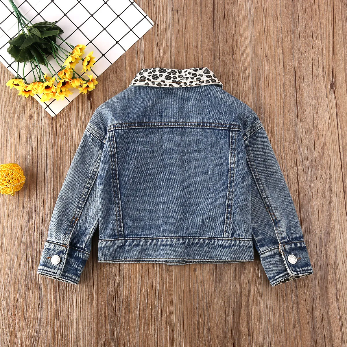 Autumn Coat Infant Baby Girl Jacket Kids Blue Denim Leopard Print Single Breasted Warm Outerwear Children Fashion | Детская одежда и