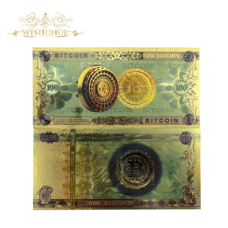 

10pcs Gold Color Foil ONE BITCOIN Plastic Anti-Fake BTC Bills Souvenir Banknotes For Collection And Gifts