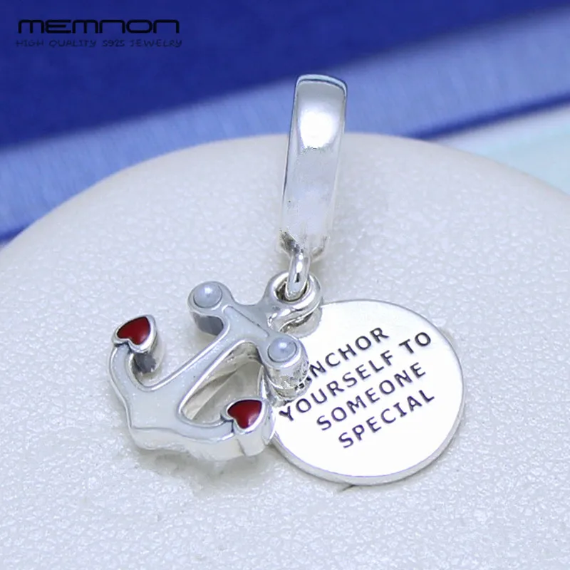 Anchor of Love dangle Charms 925 sterling silver pendant Enamel Charm fit Bracelets necklaces DIY for women Memnon jewelry DA275 | Украшения