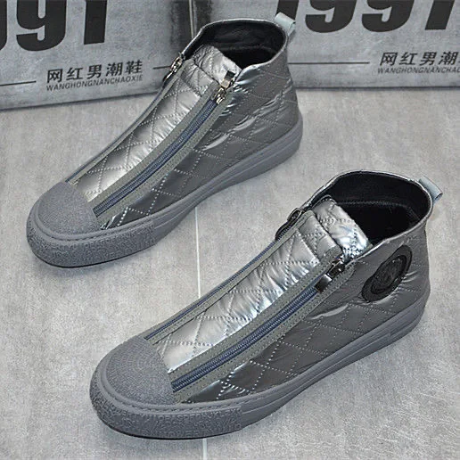 

Мужские короткие ботинки на двойной молнии, теплая обувь на плоской подошве, Осень-зима 2021