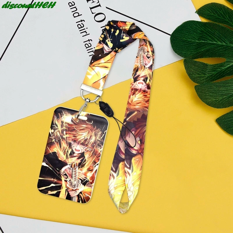 

Anime Demon Slayer Lanyard With Card Cover Holder Catoon Kimetsu No Yaiba Neck Strap Hanging Cell Phone Rope