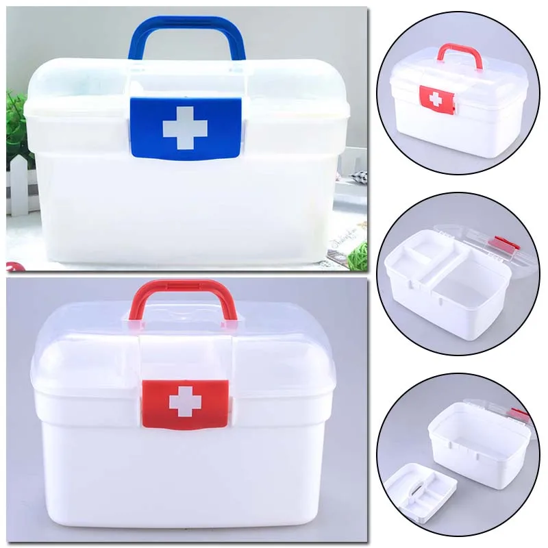 

2-слойная многофункциональная коробка для хранения, аптечка, органайзер, портативные наборы пластиковых лекарств с ручкой для домашнего ме...
