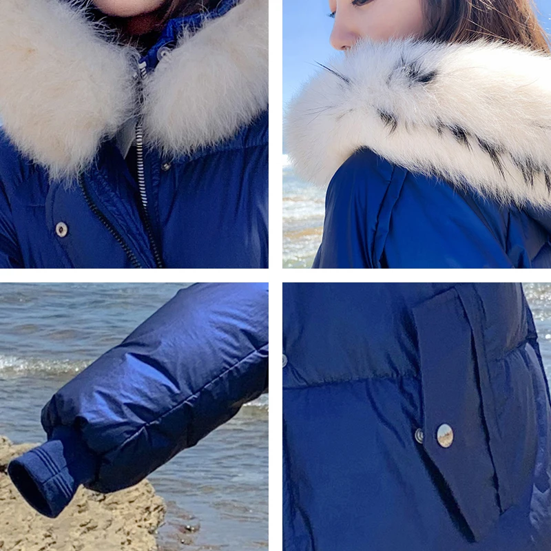 

2020 Women Winter Long Jacket Solid Hooded False Fur Collar Shiny Female Parka Cotton Padded High Quality Coat Overcoat Oversize