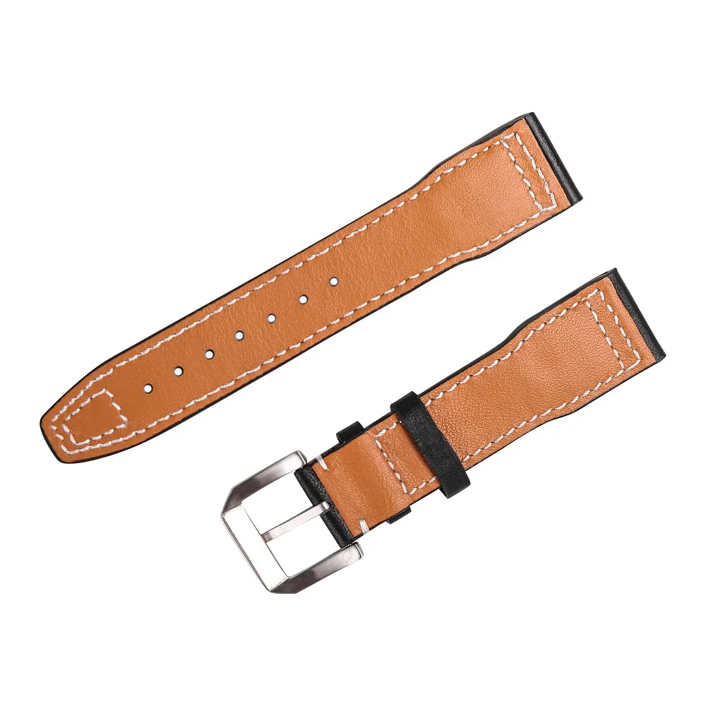 Кожаный ремешок для часов Iwc мужчин из мягкой натуральной кожи 20 мм 21 черный