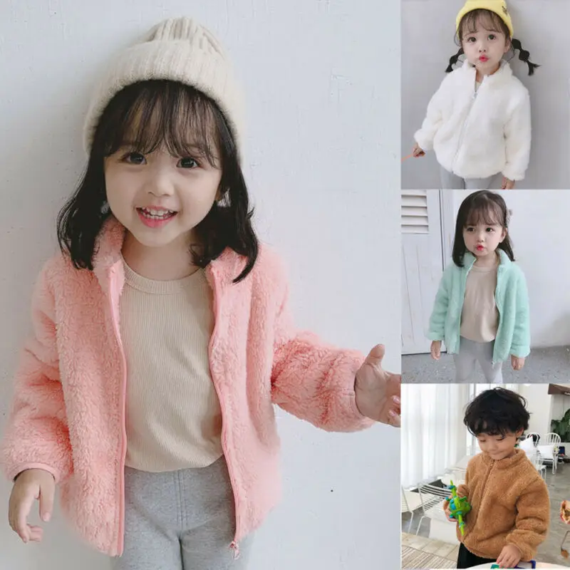 Детское плюшевое пальто на молнии теплая флисовая Праздничная куртка для