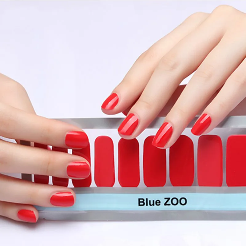 BlueZoo Nail Art DIY чистый цвет 20 кончиков/лист обратно клей полное покрытие наклейки для