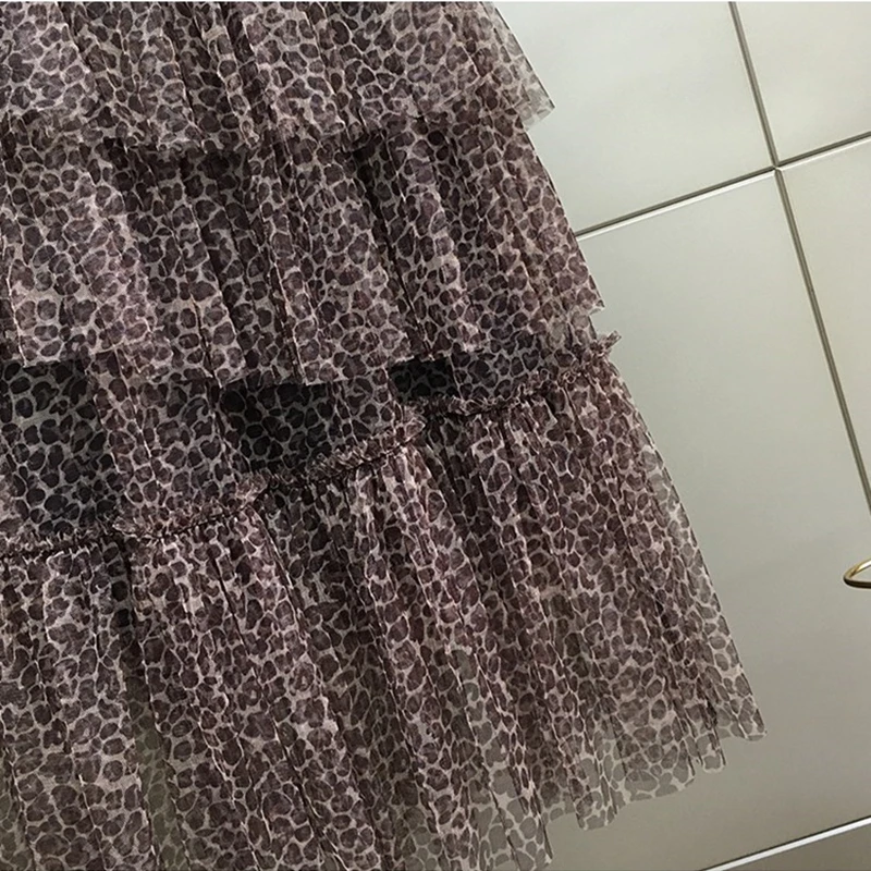 Женская Асимметричная Юбка-миди из тюля с леопардовым принтом - купить по