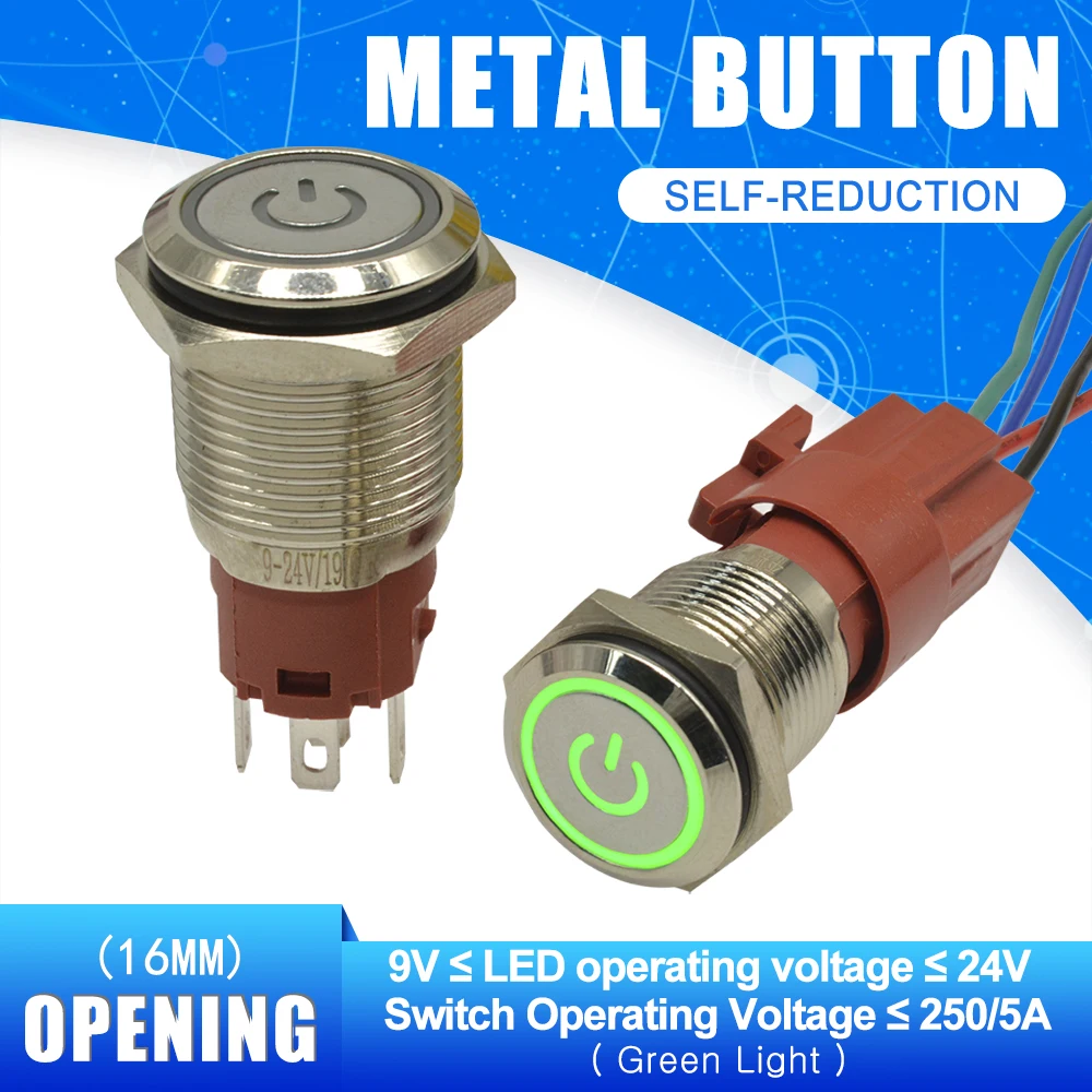 16 миллиметровый кнопочный переключатель 250 В 5 А самосброс круглый зеленый