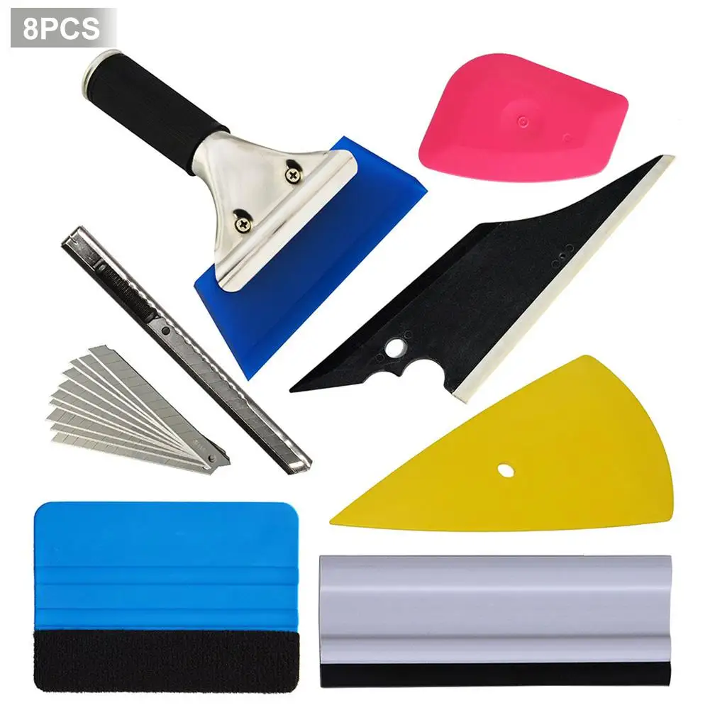 

8 PCS Vehicle Glass Protective Film Car Window Wrapping Tint Vinyl Installing Tool Including Squeegees Scrapers Film Cutters