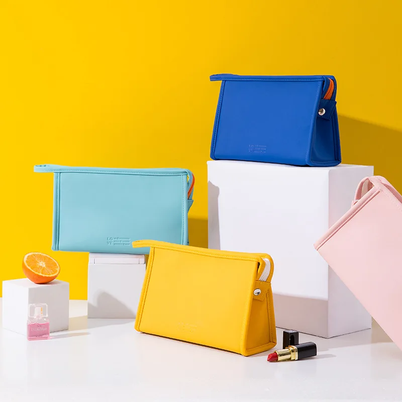 

Ladies Travel Cosmetic Bag PU Waterproof Small Cute Candy Color Portable Clutch Toiletries Simple Storage Box