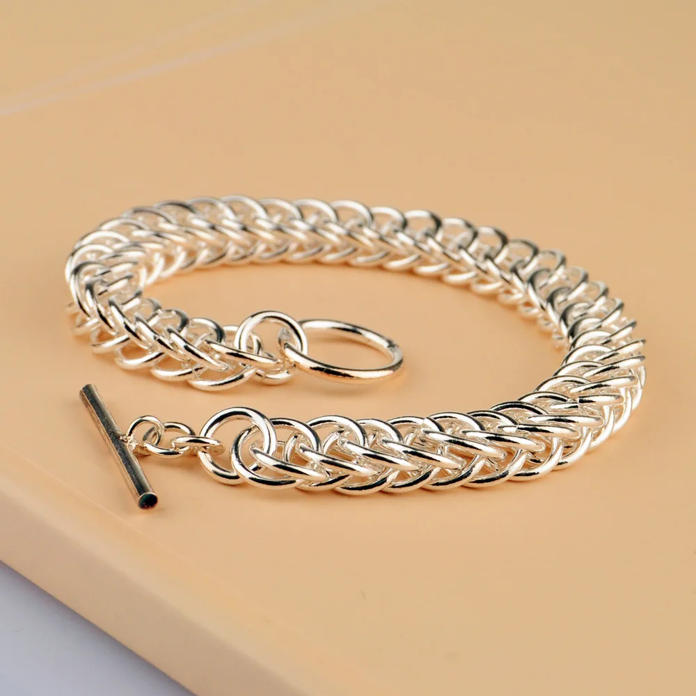 Браслет мужской из серебра 925 пробы с пуговицами|Гибкие и жесткие браслеты| |