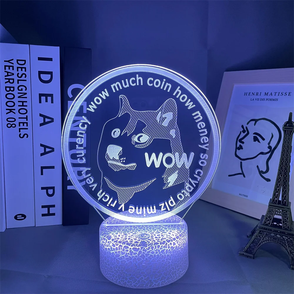 Night Lights virtual currency Dogecoin logo DOGE Decoration Bedroom good luck Sensor Light Market price rise Acrylic Table Lamp