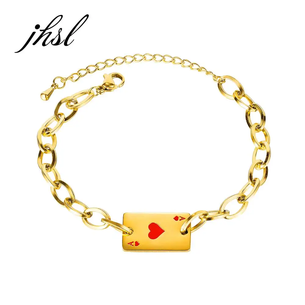 

JHSL Women Bracelets with Poker Charm Fashion Jewelry Cute Gold Color Stainless Steel Girlfriend Gift Female Bangles Wristlet