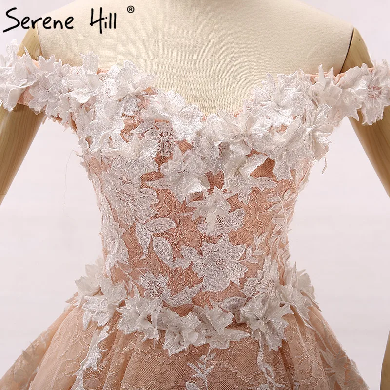 Романтичное свадебное платье из тюля с аппликацией персикового цвета 3D цветком