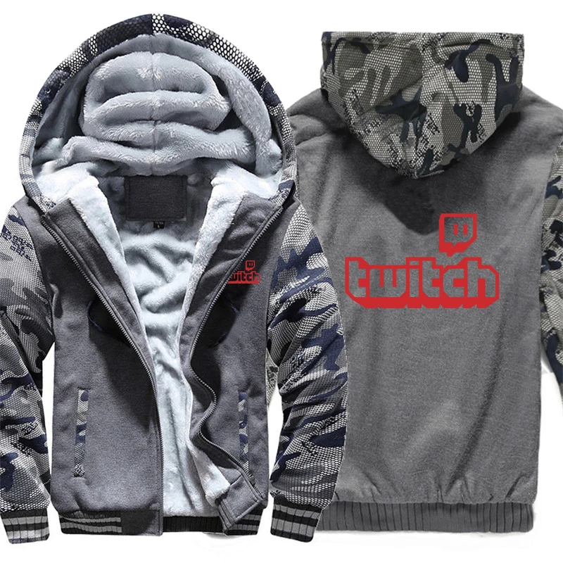 

Twitch Channel Hoodies Winter Camouflage Sleeve Jacket Men Fleece Twitch Sweatshirts