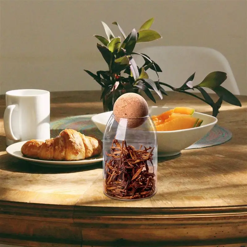

1Set Dry Fruit Storage Canister Food Storage Container Tea Jar With Wooden Cork Kitchen Glass Jar Storage Bottle