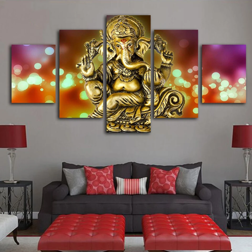 

5D Embroidery Diamond Picture Abstract Home Decor 5 Pcs Painting Lord Ganesha Elephant Full Round Drill Cross Stitch Wall Art