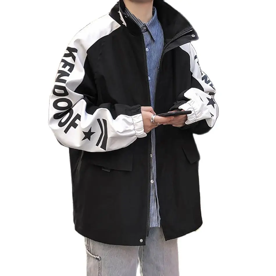 

2021 Spring Autumn Men Long Jacket Fashion Youth Baseball Uniform Casual Loose Letter Print Coat