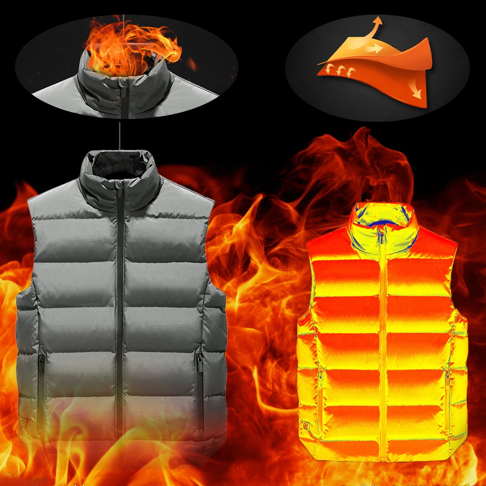 

Men Heating Pad USB Charging Outdoor Sports Winter Warm Hiking With Reflective Strip Riding Camping Body Warmer Heated Vest Soft