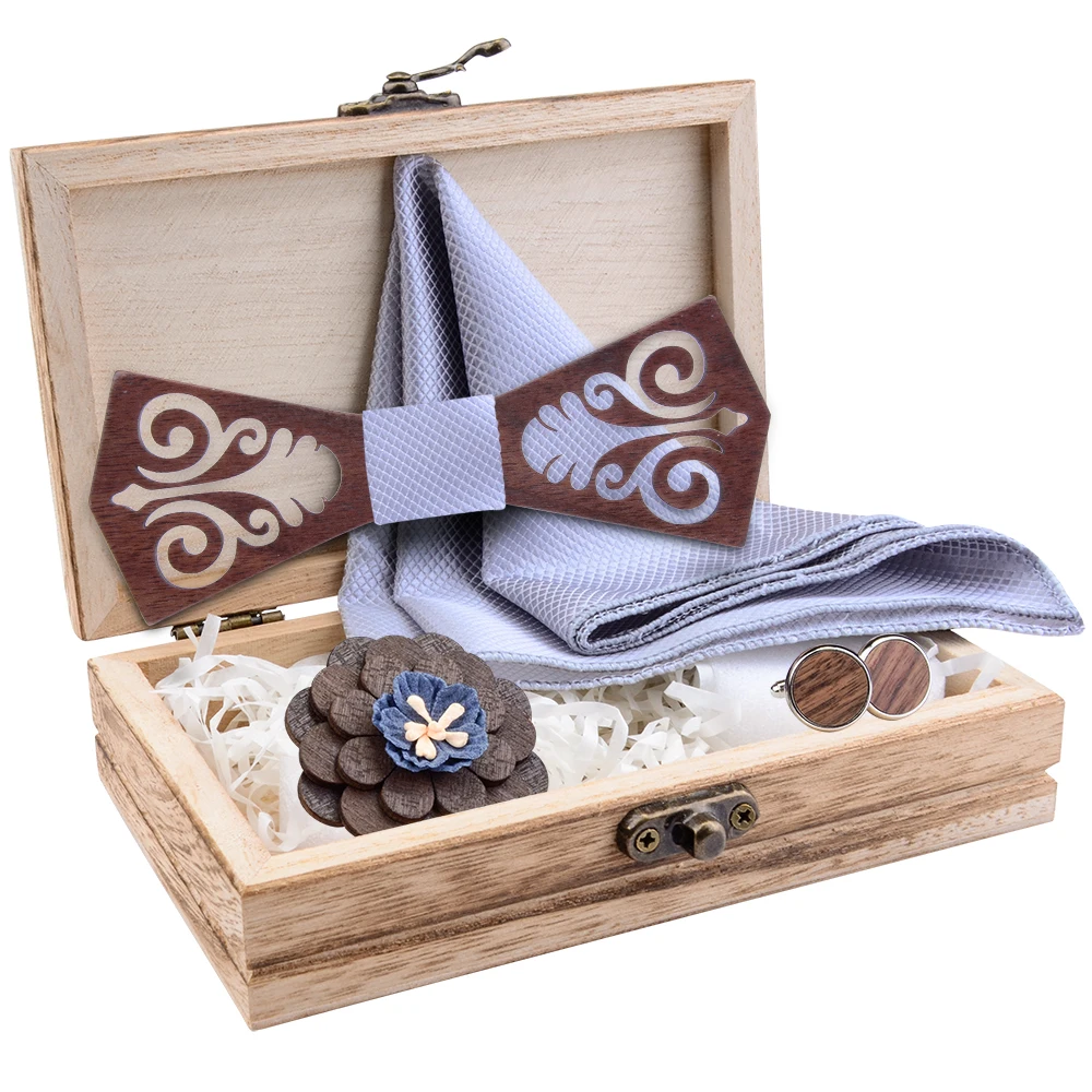 Новый набор из галстука и деревянного галстука-бабочки для мужчин Шелковый