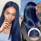 Синий парик, человеческие волосы, 180 плотность, кружевной парик, женский парик с глубокой T-образной частью, человеческие волосы, Реми, кружевной синий парик, Отбеленный узел