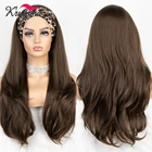 Длинные прямые искусственные коричневые парики Kryssma для черных женщин, термостойкий парик с бесплатной повязкой на голову