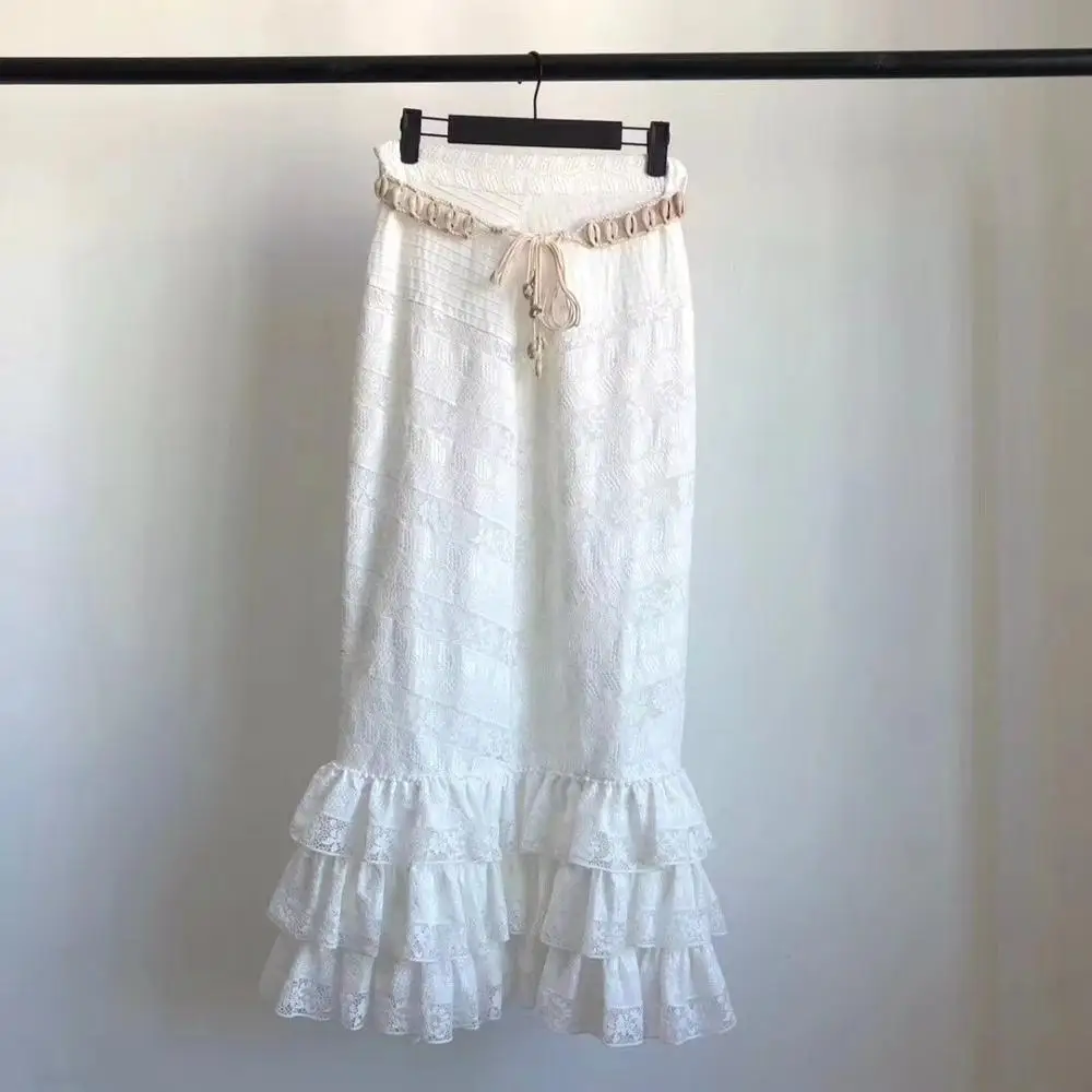 Skirt Женская белая шифоновая кружевная Милая рубашка с длинными рукавами и вышивкой Мадейра+ шифоновая кружевная юбка с вышивкой Мадейра - Цвет: Skirt