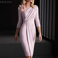 simple plus size mother of the bride dresses shealth jersey pleated 34 sleeve robe mere de mariee short mother of groom dresses