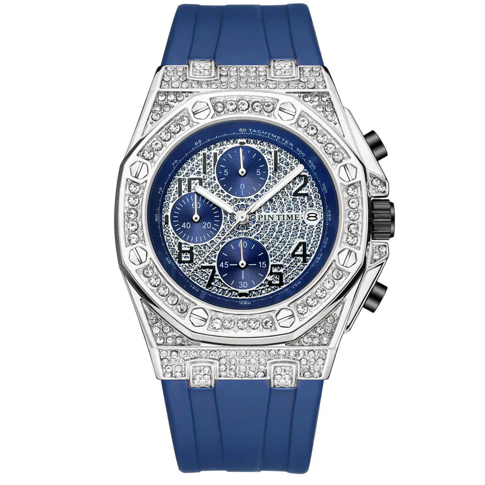 Часы наручные с хронографом кварцевые украшения из нержавеющей стали под