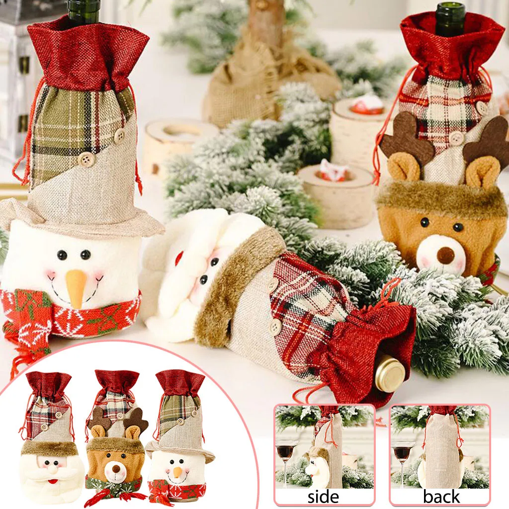 Рождественские красные чехлы для винных бутылок вязаные красивые ПВХ Чехлы