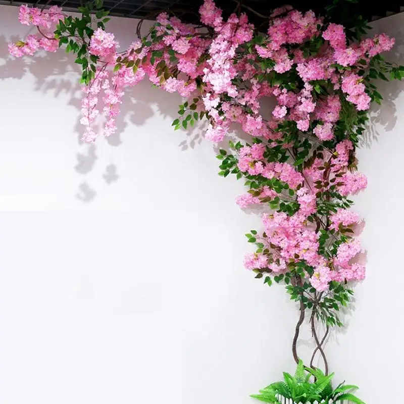 

Artificial Cherry tree Sakura Tree Stem with Fake Cherry Blossom Flower Dried Tree branches Rattan sets for home wall decoration