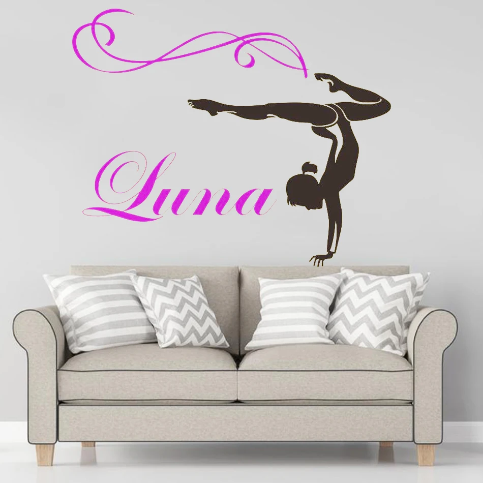 Custom personalized name pattern gymnastics sports vinyl wall stickers Art Mural wall decals home living room decorative Y-40
