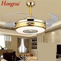 hongcui ceiling fan light invisible modern luxury gold figure led lamp with remote control for home