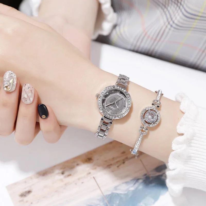 Часы наручные женские кварцевые со стразами модные роскошные с браслетом из