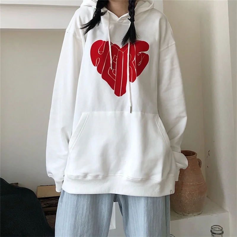 

Official Picture Fleece-lined Thin Fall Winter Hooded Heart Printing Bathroom Rac