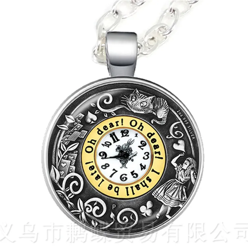 A Mad Tea Party Hatter March Hare Fairy Tale Art Classic Pendant Necklace Alice In Wonderland Women Girl Sweater chain | Украшения и