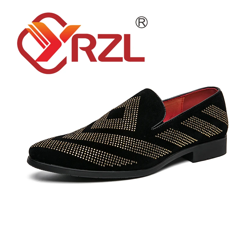

YRZL Leather Shoes Men Fashion Mens Shoes Black Casual Leather Slip on Moccasins Luxury Flats Wedding Party Men Shoes Leather