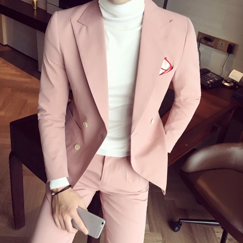 

Autumn Tailor Made Fashion Gentleman High Quality Pink Suits Male Slim Fit Tuxedo Groomsmen For Wedding Dinner Party Suits