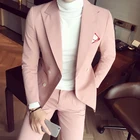 Осенние модные костюмы для джентльменов высокого качества, розового цвета, Мужской приталенный смокинг, костюм для жениха, свадьбы, уживечерние