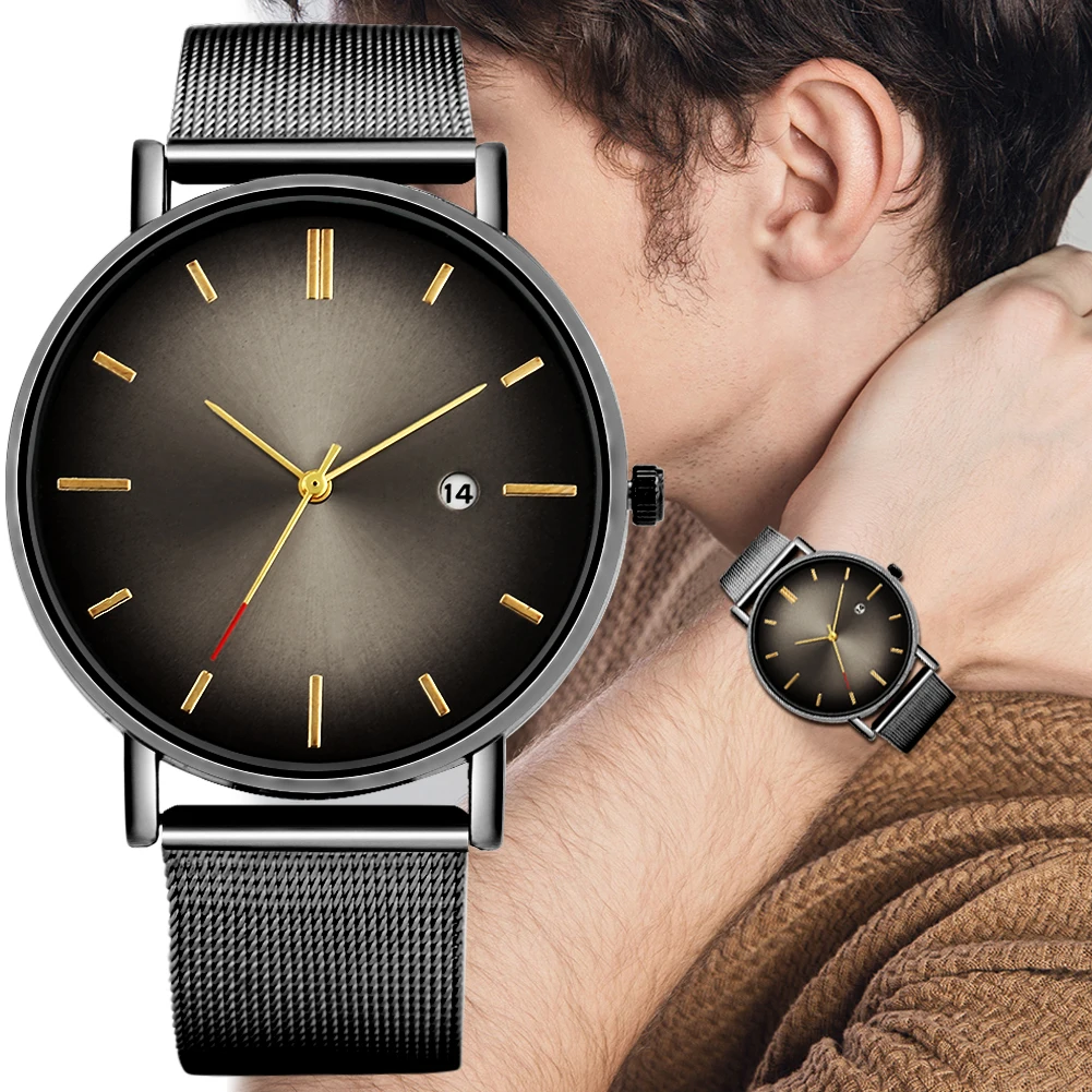 

Новинка 2020, мужские кварцевые часы, повседневные модные часы из нержавеющей стали с сетчатым ремешком, роскошные градиентные цветные часы, ...