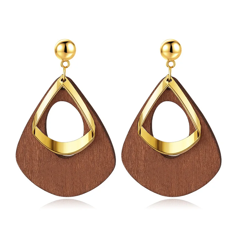 Brown 2 X& P новые модные серьги деревянные висячие серьги для женщин массивные геометрические свисающие серьги с бриллиантами Винтажные Ювелирные Изделия - Окраска металла: Brown 2
