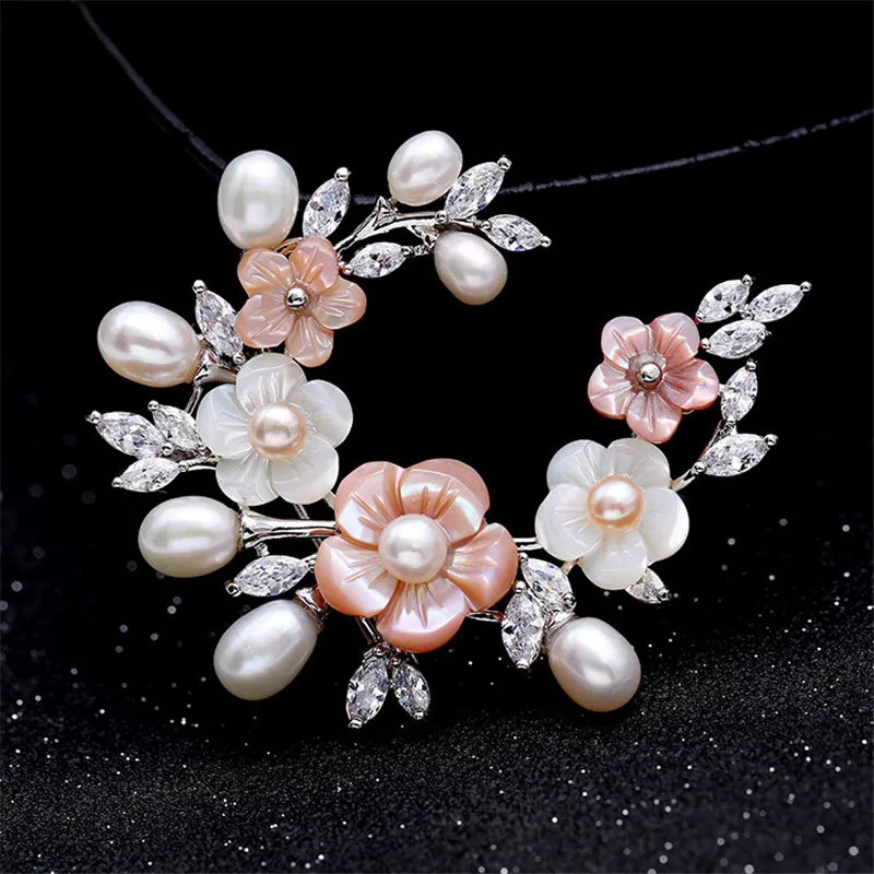

Natural mother-of-pearl shell flower brooch pin brand design women luxury wedding party corsage fritillary pearls brooches