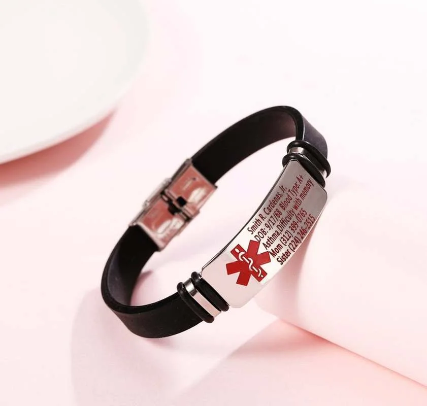 

Adjustable Silicone Custom Engraving Medical Alert Bracelet ID Tag Bracelets Sport Allergy ICE Wristband for Men Woman